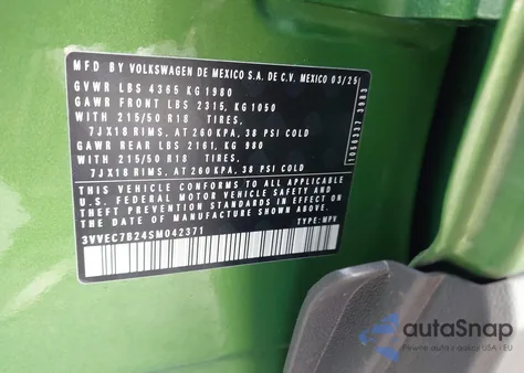 2025 Volkswagen Taos 1.5T Se z USA, uszkodzony, nr VIN 3VVEC7B24SM042371